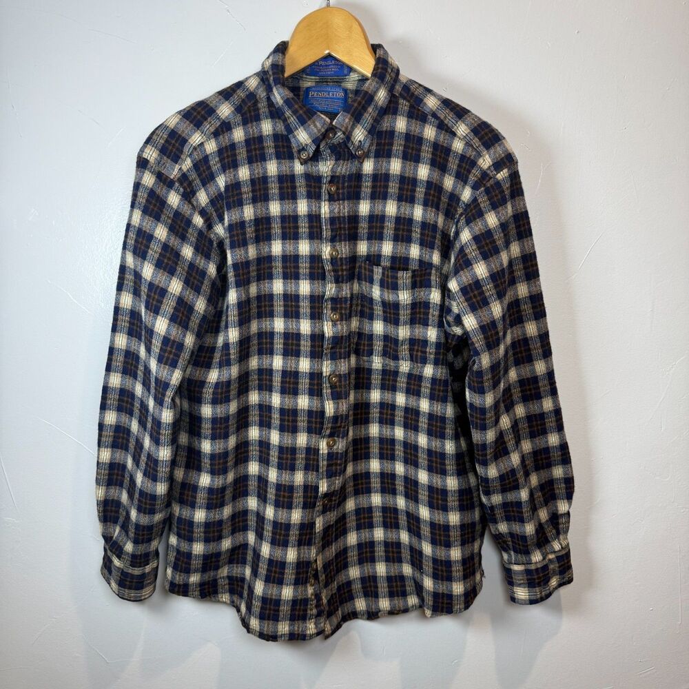 Sir Pendleton Pure Virgin Wool Plaid Button Front Long Sleeve Men's (READ)